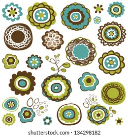 doodle flowers set, vector illustration