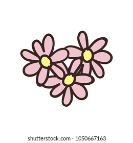 Doodle flowers in shape of heart. Simple hand drawn illustartion. Symbol of spring and love