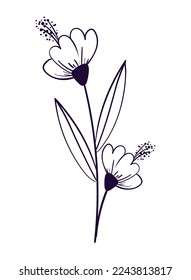 doodle flowers stem icon isolated