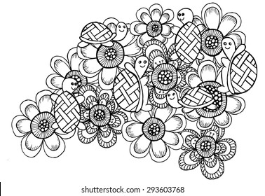 Doodle flowers and turtles