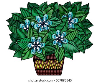 Doodle flowers and a vase. Floral pattern, hand drawing