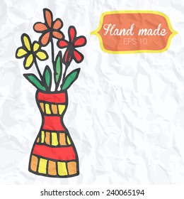 Doodle flowers in vase illustration on sheet of paper