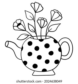 Doodle flowers in a vase of an unusual shape, indoor plants
