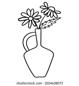 Doodle flowers in a vase of an unusual shape, indoor plants