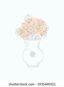 Flores de perro en jarrones. Ilustración vectorial, aislado de fondo, blanco. Pegatina, icono, decoración.