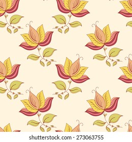 Doodle flowers vector colorful seamless pattern