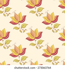 Doodle flowers vector colorful seamless pattern