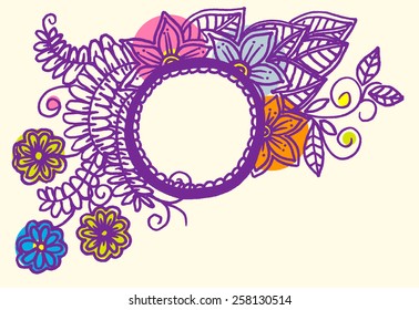 Doodle flowers. Vector floral frame for card and other your design
