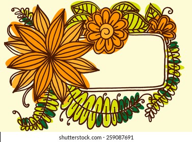 Doodle flowers. Vector frame. Zentangle floral pattern
