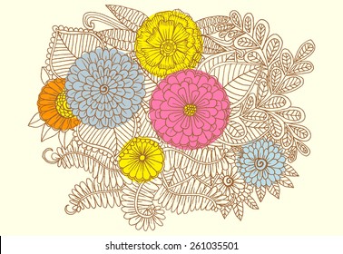 Doodle flowers. Vector zen-tangle floral pattern
