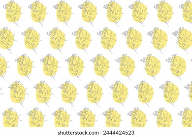 Doodle flowers with yellow circle spot on white background, vector illustration