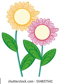 Doodle flowers in yellow and pink illustration