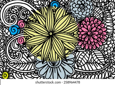 Doodle flowers. Zentangl floral pattern. Vector illustration