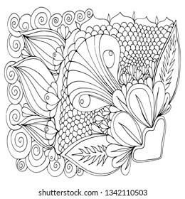 Doodle flowers. Zen-tangle floral pattern. Vector herbal design elements
