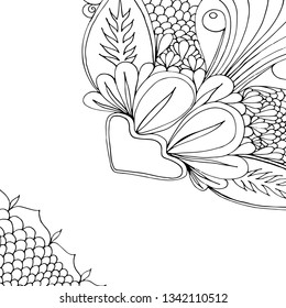 Doodle flowers. Zen-tangle floral pattern. Vector herbal design elements