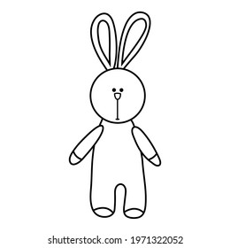 Doodle fluffy rabbit  Soft toy  Decorate Easter  birthday cards  book pages  Kids toy in hand drawing style  Vector illustration 