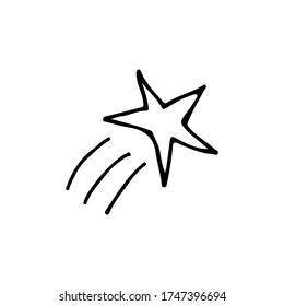 Doodle fliegenden Star Ikone. Handgezeichnetes Sternsymbol in Vektor. Doodle-Stern-Symbol in Vektor