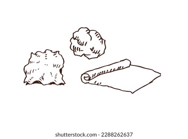 Doodle of Folded Gauze or Creased Tissue Paper or Office Memo Pad. Editable Clip Art.