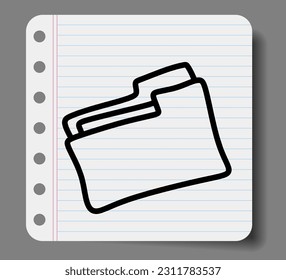Doodle folder icon hand drawn with thin black line. 
