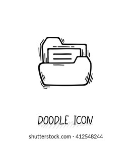 Doodle folder icon with paper. Business or desktop symbol.