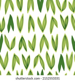 Doodle foliage seamless pattern. Creative leaves wallpaper. Strange botanical elements background. Leaf ornament. Simple design for fabric, textile print, surface, wrapping, card. Vector illustration