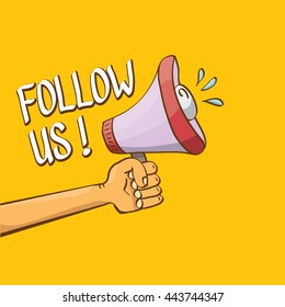 doodle Follow us vector banner. comic Follow us on online media social networking image. Follow us concept hand drawn illustration for web.