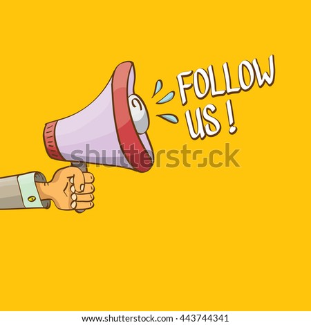 doodle Follow us vector banner. comic Follow us on online media social networking image. Follow us concept hand drawn illustration for web.