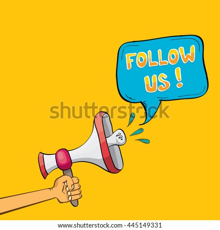 doodle Follow us vector banner. comic Follow us on online media social networking image. Follow us concept hand drawn illustration for web.