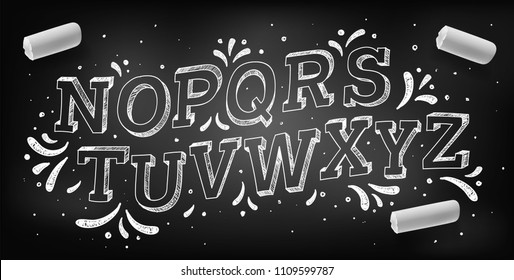 Doodle font. Chalk hand drawing alphabet, vector illustration.