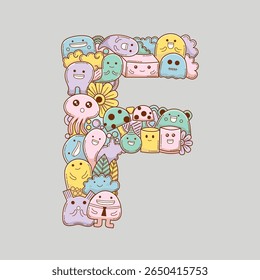 Fonte Doodle com personagem bonito, rabiscar abc