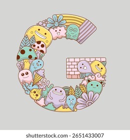 Fonte Doodle com personagem bonito, rabiscar abc