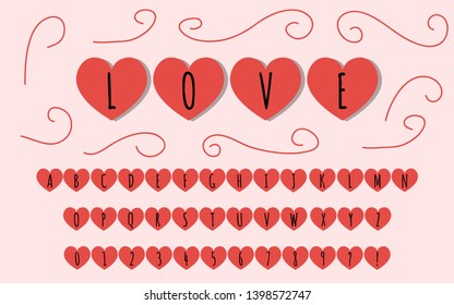 Doodle font. Letters in the form of a heart.