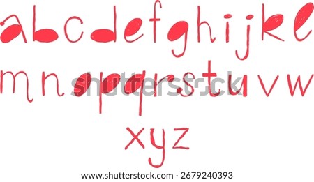 Doodle font. Scribble alphabet, hand drawn typescript. Wax crayon abc handwriting letters. English abstract text. Primitive design. Vector cartoon flat style isolated illustration