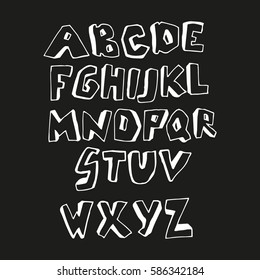 Doodle font. Vector alphabet. Black and white