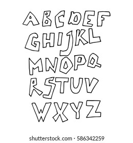 Doodle font. Vector alphabet. Black and white