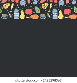 Doodle food background. Food frame illustration