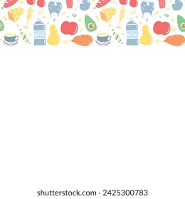 Doodle fondo de comida. Ilustración de marco de alimentos