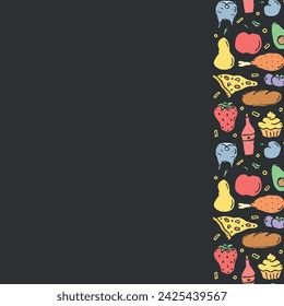 Doodle food background. Food frame illustration