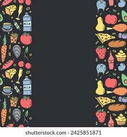 Doodle food background. Food frame illustration