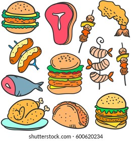 Doodle of food delicious various