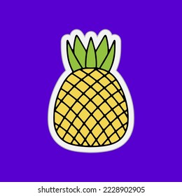 Doodle food icon. Hand drawn sticker. Pineapple Sketch fruit. Vector stock illustrations. EPS 10