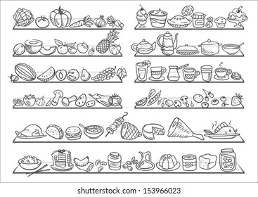 doodle food icons