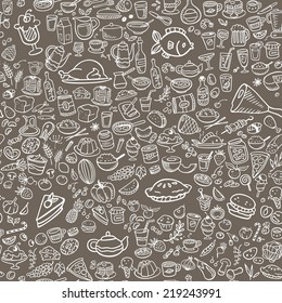 doodle food icons seamless background, vector illustration