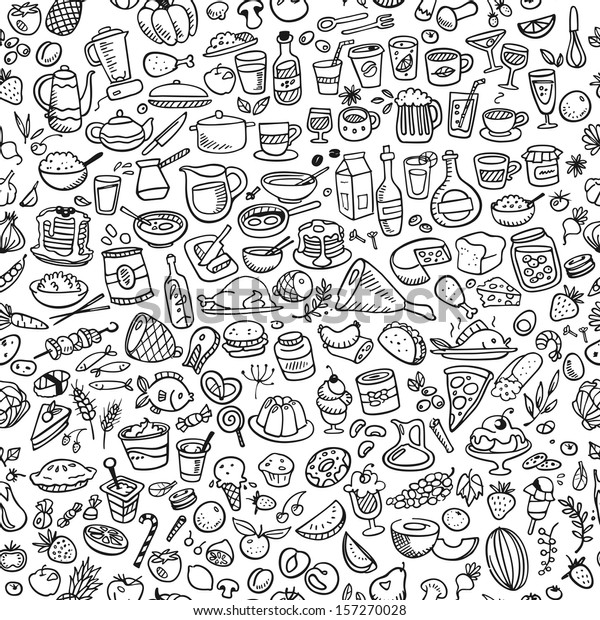 Doodle Food Icons Seamless Background Stock Vector (Royalty Free) 157270028