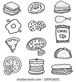 Doodle of food on white backgrounds vector art