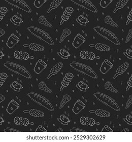 doodle food pattern. food pattern. seamless pattern food and beverage. hand drawn food pattern background