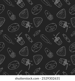 doodle food pattern. food pattern. seamless pattern food and beverage. hand drawn food pattern background