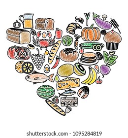 doodle food pyramid with diet nutritional products