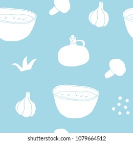 Doodle food seamless pattern. Kitchen hand drawn background