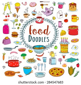 Doodle food set of 80 various products, fruits, vegetables and much more.